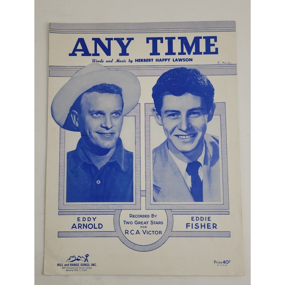 Any Time Vintage Sheet Music Eddy Arnold Eddie Fisher 1948 #SM3